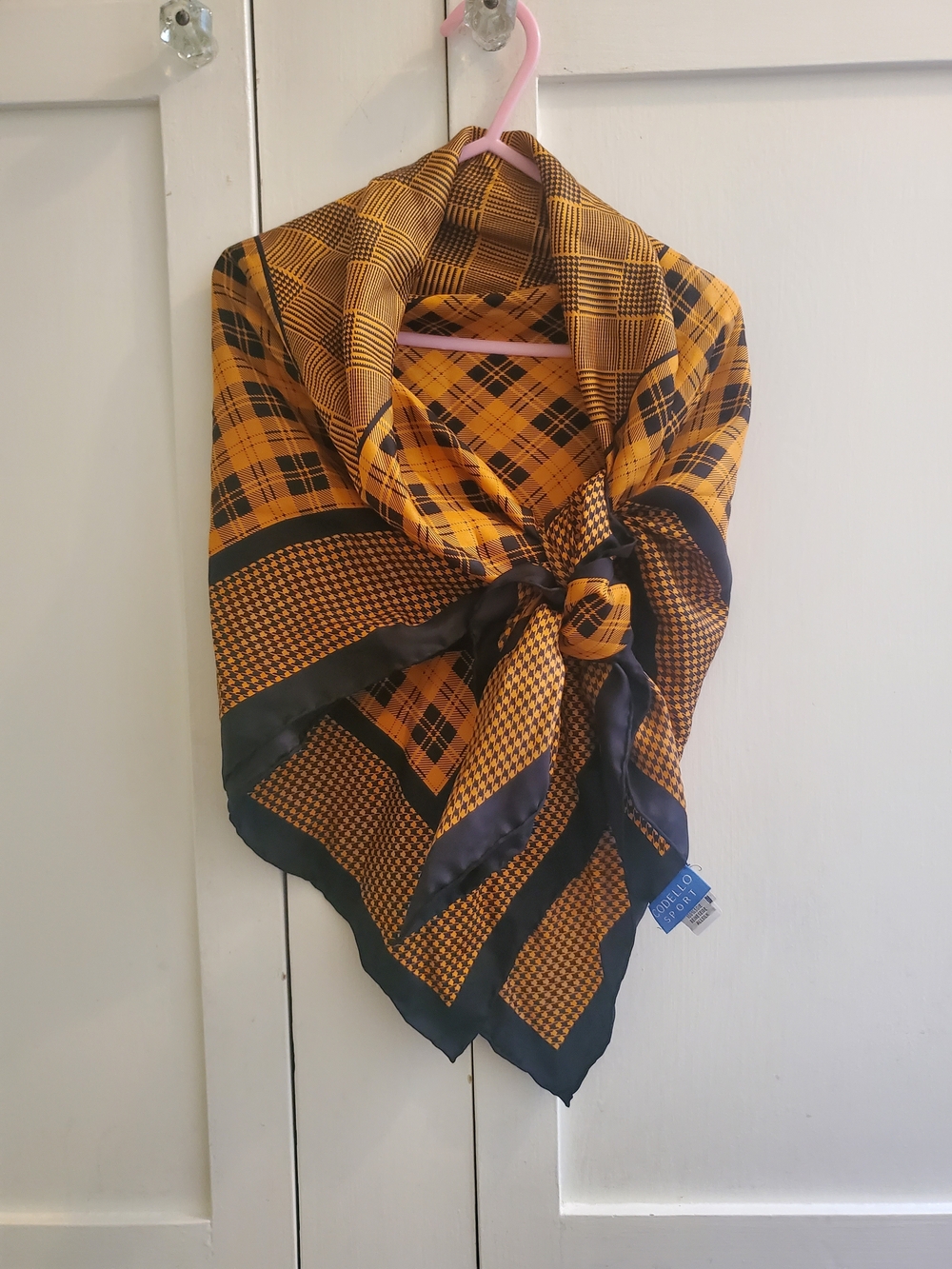 Silk-Blend Yellow and Black Plaid Fashion Scarf